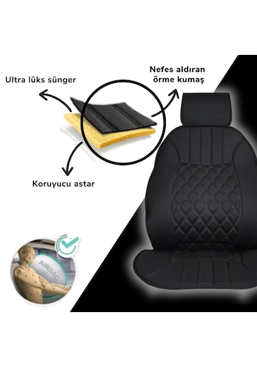 Lüks Oto Koltuk Minderi Ortopedik Kalın Süngerli 2 Li Set Siyah