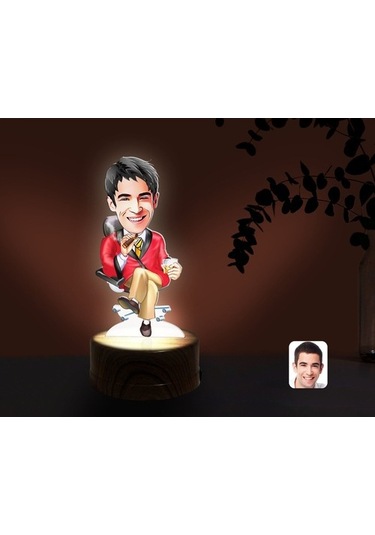 Kişiye Özel Erkek Patron Karikatürlü Dekoratif 3D Biblo Led Işıkl (481495816)