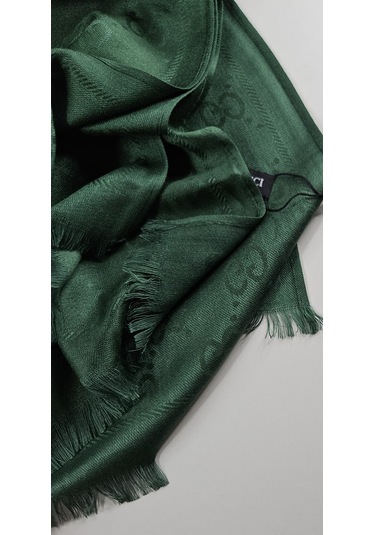 Miorel Scarfs G Desen Çift Taraflı Kaşmir İpek Şal 4 Mevsim Soft Pamuklu Şal Koyu Yeşil