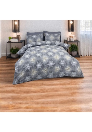 Gri Zemin Üzerine Kar Tanesi Desenli Nevresim Takımı Çift Kişilik, %100 Pamuk, Yumuşak Dokulu Gri