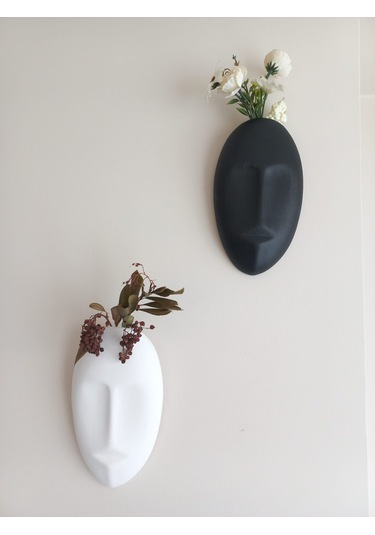 Dekoratif 2'li Yüz Duvar Vazosu, Duvar Süsü ,heykel Aksesuar Siyah Beyaz