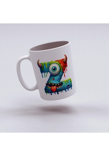 Z Harfi Bardak, Sevimli Canavarlar Harflı Bardak Hediyesi Porselen Beyaz