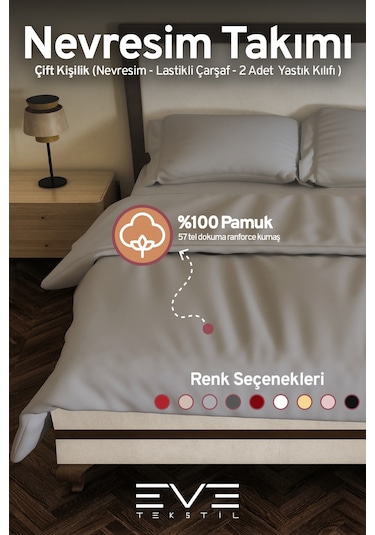 Eve Tekstil %100 Pamuk Ranforce Çarşaflı Yastık Ve Yorgan Kılıflı Çift Kişilik Nevresim Takımı 200x220 Cm Pembe