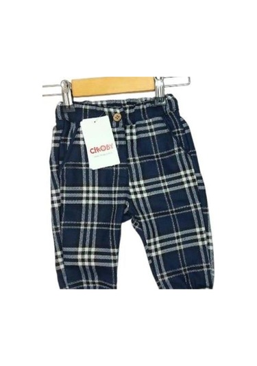 Erkek Bebek Bel Paça Lastikli Rahat Kalıp Ekose Pantolon-13474 Lacivert