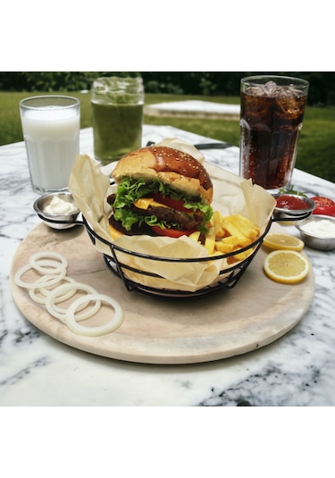 Tekmarked Metal Sosluklu Hamburger Ve Patates Kızartması Sunum Sepeti Siyah