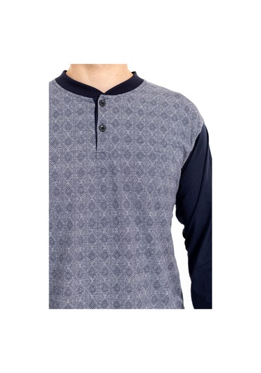 Erkek Jakarlı 2 Uzun Kol Pijama Takımı Füme Füme