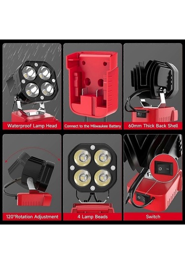 Bloomnest 18v Pil Uyumlu 40w 6000lm El Feneri, Led Projektör, Kablosuz Çalışma Işığı, Kamp Ve Bakım İçin Asorti Çok Renkli