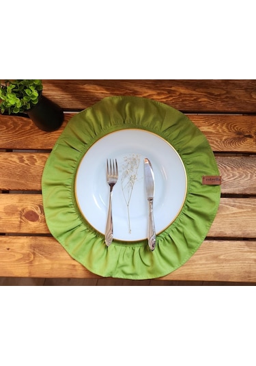 Lizbon Keten Yuvarlak Fırfırlı 2 Li Vintage Amerikan Servis Yeşil 40x40