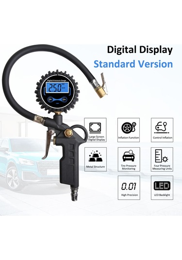 Shineyee Yüksek Hassasiyetli Dijital Araç Lastik Basınç Ölçer - Led Ekranlı, Psı/kpa/bar/kg/cm² Ölçüm