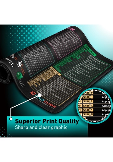Excel Kısayol Tuşları Mouse Pad - Pc Ofis Elektronik Tablo Klavye Matı, Kaymaz Dikişli Kenar