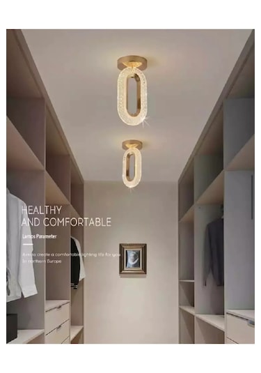 Alfa Kristal Ledli Avize Tavana Sıfır Gold Sarı Gövde 3 Renk Modu Gold