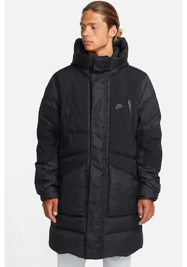 Nike Storm Fit Down Fill Oversize Hoodie Ful Zip Jacket Erkek Su Geçirmez Kaz Tüyü Kapüşonlu Mont Siyah Siyah