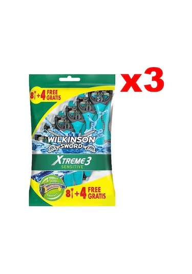 Wilkinson Sword Xtreme 3 Sensitive 8+4 3 Bıçaklı Kullan At Tıraş Bıçağı x 3 Adet
