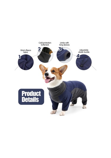 Geeksen Kışlık Köpek Kazak, Isı Sağlayan Fleece, Dört Bacaklı Yaka Desenli, Mavi-gri Desen, M Ya002f031