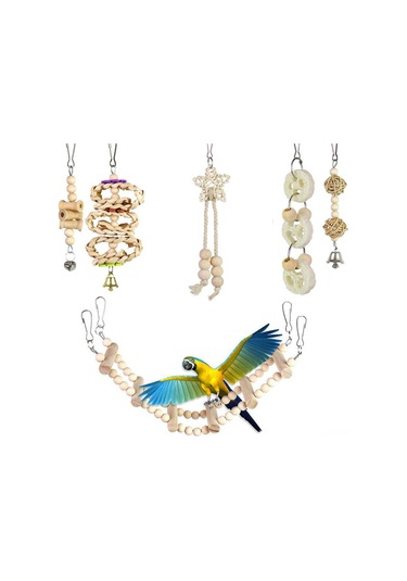 Yifomall 8 Parçalı Kuş Oyuncak Seti - Ahşap Tırmanma Merdiveni, Çiğneme Oyuncakları Ve Salıncak