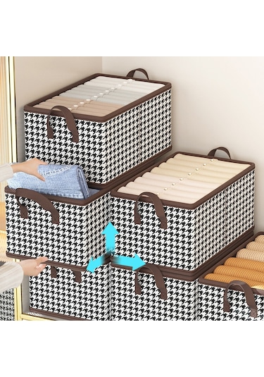 Cbtx 50x30x26cm Saklama Kutusu Non Woven Pp Pano Katlanabilir Dolap Düzenleyici Kutusu - Siyah