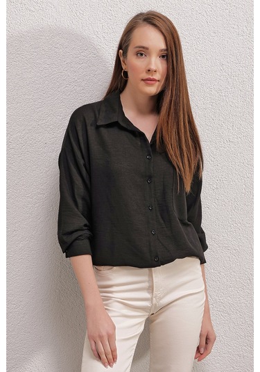 Bigdart 20153 Tek Cepli Oversize Gömlek - Siyah 001
