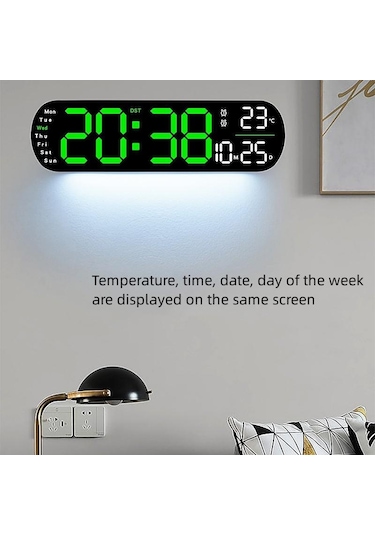 Yeşil 13.78 İnç Uzaktan Kumanda Dijital Duvar Saati Ruh Hali Işığı Zamanlama Geri Sayımı 2 Alarm Otomatik Dimmer Dst Tak Kullanım Led Çalar Saat Yeşil