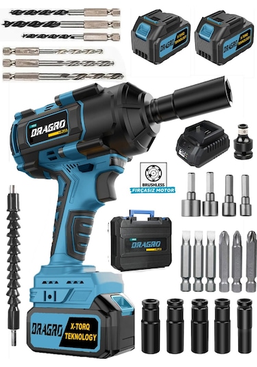 Dragro DRG-1000 NM Çift Akülü Torklu Somun Sıkma Bijon Sökme Mavi
