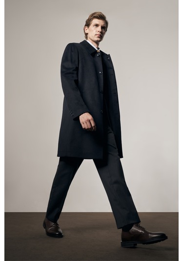 Koyu Lacivert 110 Cm Kaşe Düz Sırt Kapitoneli Astar Comfort Fit Classic Palto 1005255154 Koyu Lacivert