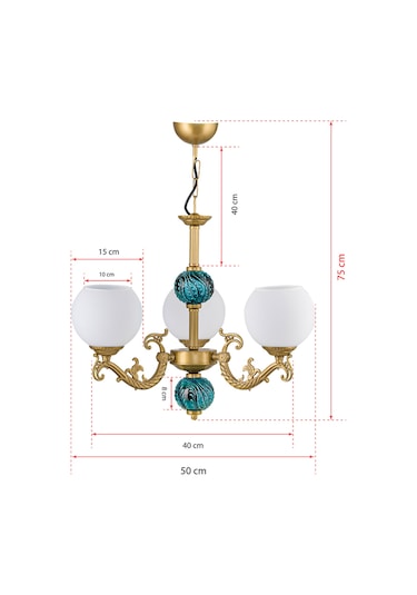 Dede Üç Kollu Zamak Avize Beyaz Camli Yeşil Çinili