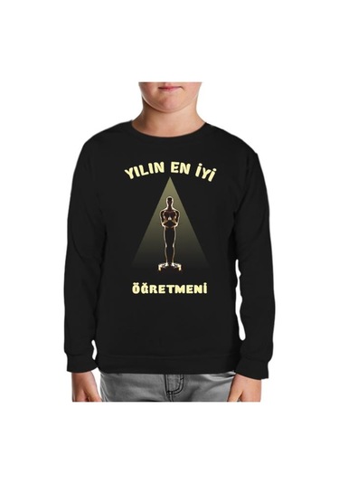 Yılın Öğretmeni Oscar Öğretmenler Günü Siyah Çocuk Sweatshirt Siyah