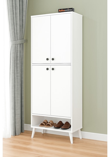 Ae-1088 Patentli İmaj Beyaz Ayakkabılık, 9 Raflı, Ayaklı, 4 Kapak