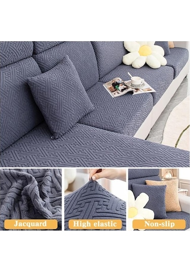 Koyu Gri Jakarlı Her Şey Dahil Kalın Kanepe Koltuk Minderi Örtüsü Oturma Odası Mobilya İçin Kanepe Şezlong Koltuk Örtüsü 56858648