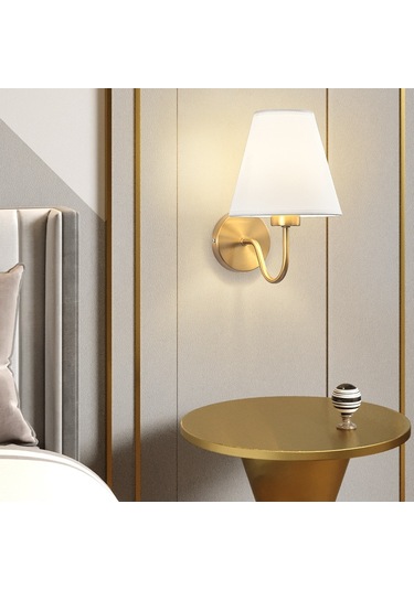 Yunboo 4018 Bakır Renkli Keten Kapaklı Modern Duvar Lambası - Otel, Yatak Odası, Koridor İçin - Tekli Paket Far Yok Keten