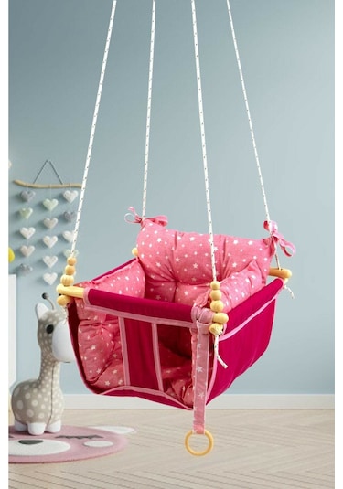Bundera Wag Swing Pembe Çocuk Ahşap Salıncak Bebek Hamak