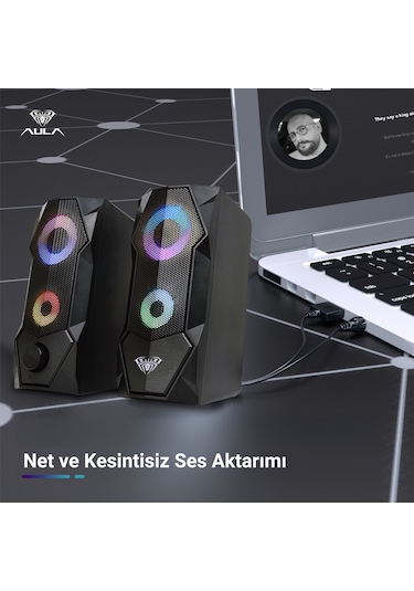 Aula N-301 10w Masaüstü Rgb Gaming Oyuncu Pc 1+1 Speaker Hoparlör