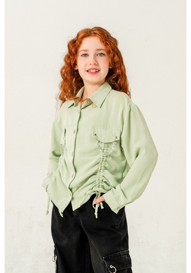 Kız Çocuk Önü Tünelli Cebi Zincirli Gömlek 3147 Yeşil