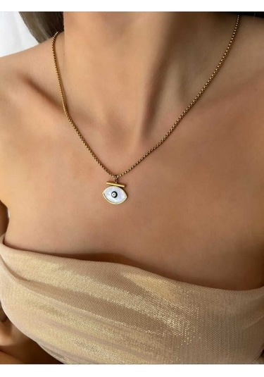 Sedefli Göz Nazar Boncuğu Çelik Kolye