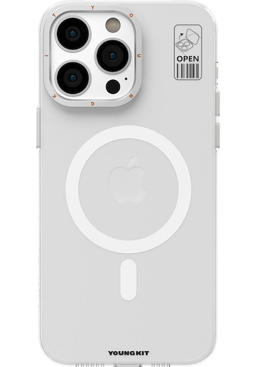İphone 15 Pro Uyumlu Kılıf Magsafe Şarj Özellikli Standlı Youngkit Hermit Bracket Serisi Kapak Beyaz