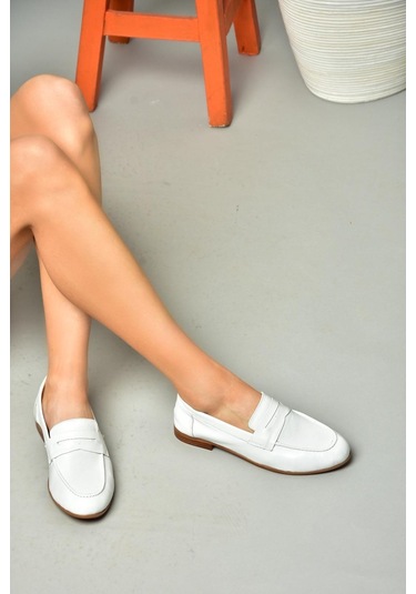 Fox Shoes S944007803 Beyaz Hakiki Deri Kadın Babet Beyaz-hakiki Deri Beyaz
