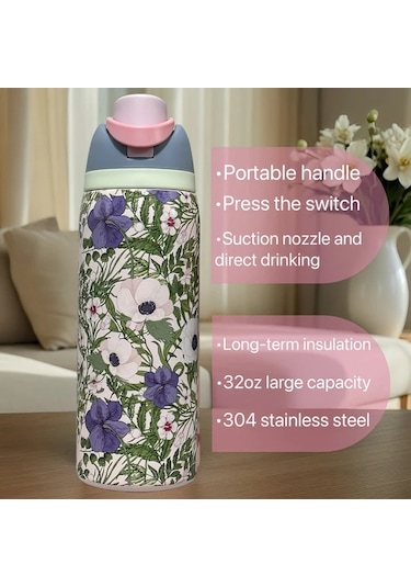 Brightnova White 32oz Paslanmaz Çelik Termos Sıcak Soğuk Korur Outdoor Macera Günlük Kullanım