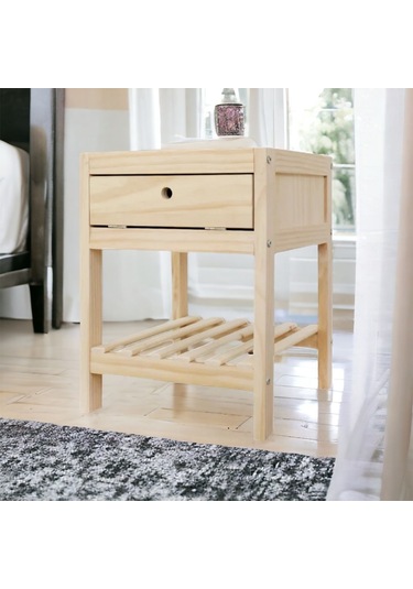 Doğal Ahşap Çekmeceli Komodin 1. Sınıf Masif Çam Ağacı 35x35x50