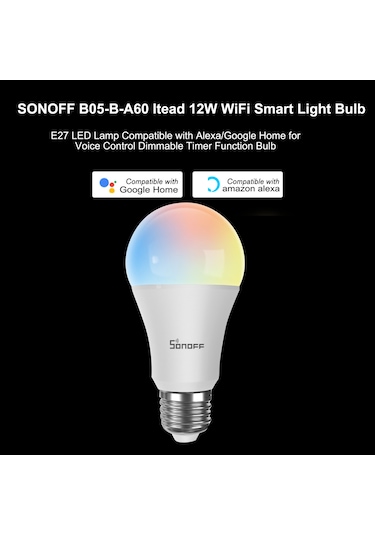 Folinda Sonoff B05-b-a60 Akıllı Led Ampulü, Wifi İle Uzak Kontrol, Zamanlama, Renkli Işık, Parlaklık Ayarlı, Alexa & Google Home Desteği, E27, 12w