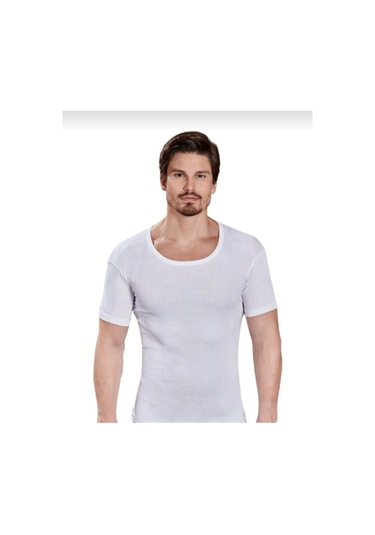 Berrak 1002 Erkek Kısa Kol Bisiklet Yaka Atlet 3 Adet Beyaz