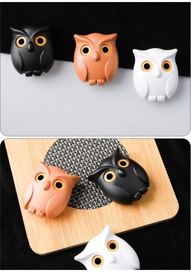 Xindoker Şirin Baykuş Tasarımlı Manyetik Anahtarlık Seti - 3'lü Paket Beyaz, Siyah, Kahve