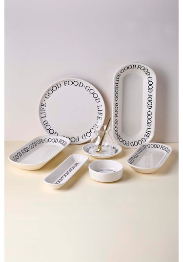 Good 37 Parça 6 Kişilik Stackable Kahvaltı Takımı Ve Sunum Seti Beyaz Beyaz
