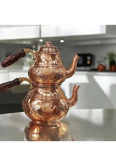 Bakır Çaydanlık & Bakır Demlik Çiçek Desenli Bakır Çaydanlık Büyü