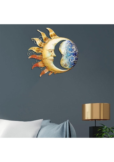Homyl Metal Güneş Ay Duvar Sanatı Oturma Odası Bahçe Veranda 30cm