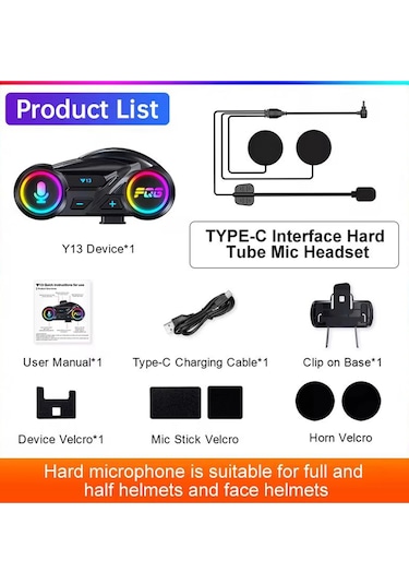 Y13 Motor Kask Kulaklık Rgb Modlu Radyolu Motosiklet Kulaklık 5.3 Bluetooth Intercom