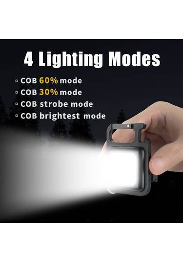 Fosenze Usb Şarjlı Anahtar Zinciri Işığı - 4 Işık Modu 800 Lumen, 360 Aydınlatma Cob Led Stroboskop Ve Uzun Süre Kullanim Süresi Hediye Kutulu Gösterildiği Gibi