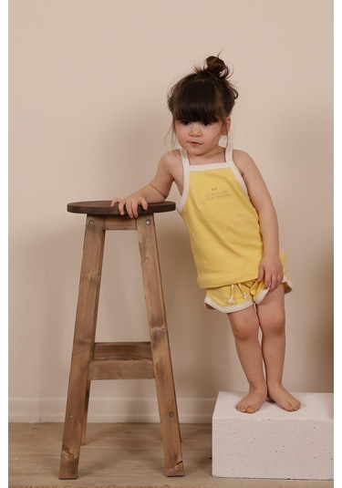 Pastel Sarı Askılı Şortlu Takım Pastel Sarı