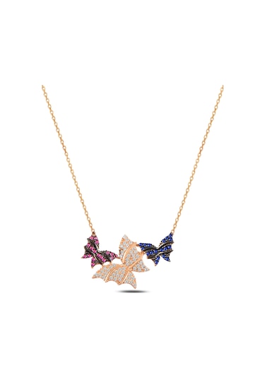 Çekirdekjewelry 925 Ayar Gümüş Şık Kelebek Kolye Pembe