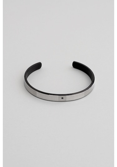 So Chic Siyah Taş Detaylı Çelik Erkek Kelepçe Bileklik Çelik