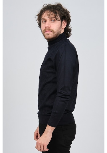 Pave Erkek Yarım Balıkçı Desenli Yün Kazak 4537210 Lacivert Lacivert