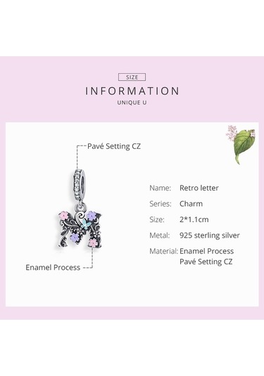 Fastbuy S925 Ayar Gümüş Mektup M Bilezik Kolye, Çok Renkli Aksesuar, Kadınlar İçin Çok Renkli